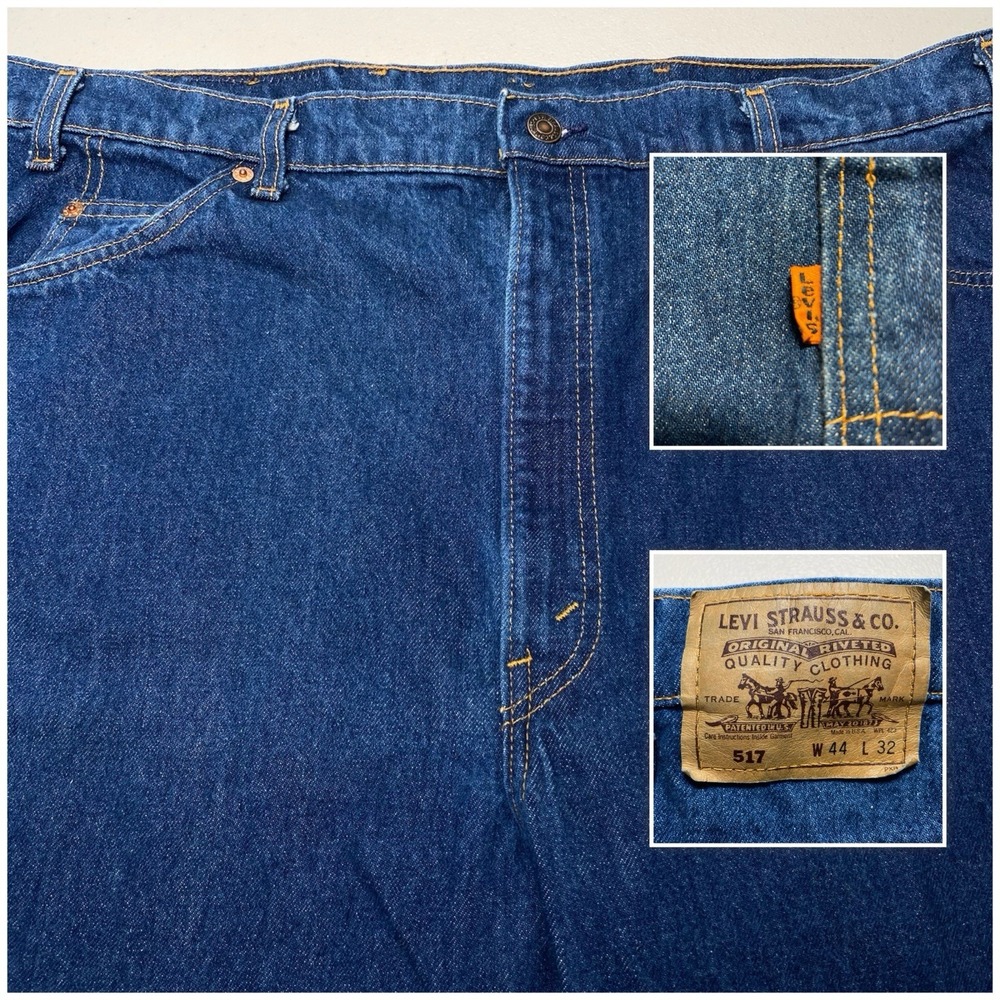 90s Levi's 517 Jeans 44x32 (42x29) Mens Orange Tab Bootcut Blue USA